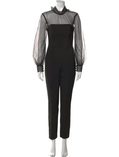 Pre-owned Veronica Beard Lace Pattern Mock Neck Jumpsuit In Black