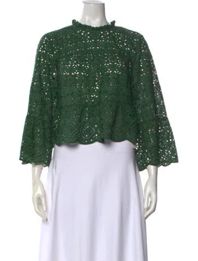 Pre-owned Veronica Beard Lace Pattern Mock Neck Top In Green