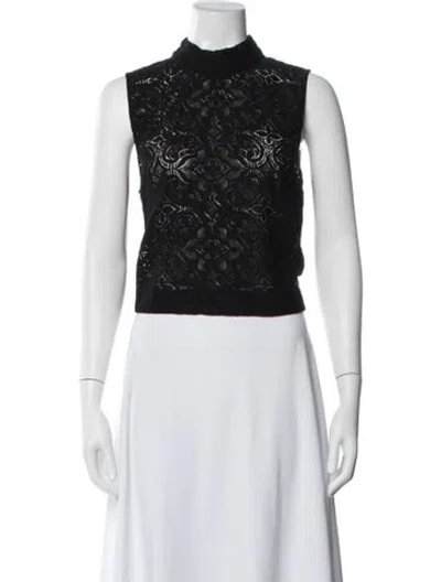 Pre-owned Veronica Beard Lace Pattern Mock Neck Top In White