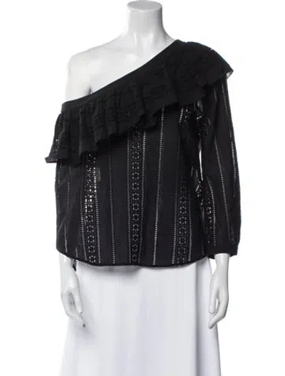 Pre-owned Veronica Beard Lace Pattern One-shoulder Blouse In Black