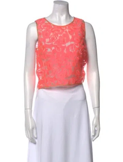 Pre-owned Veronica Beard Lace Pattern Scoop Neck Crop Top In Pink