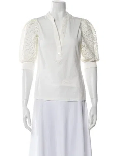 Pre-owned Veronica Beard Lace Pattern Short Sleeve Blouse In White