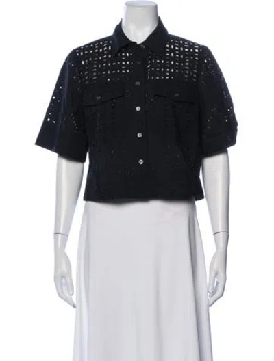 Pre-owned Veronica Beard Lace Pattern Short Sleeve Button-up Top In Black