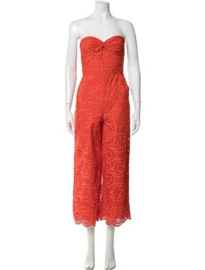 Pre-owned Veronica Beard Lace Pattern Strapless Jumpsuit In Orange