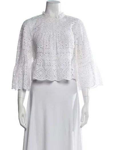 Pre-owned Veronica Beard Lace Pattern Three-quarter Sleeve Blouse In White