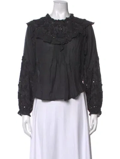 Pre-owned Veronica Beard Lace Pattern Tie Neck Blouse In Black
