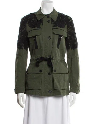 Pre-owned Veronica Beard Lace Pattern Utility Jacket In Green