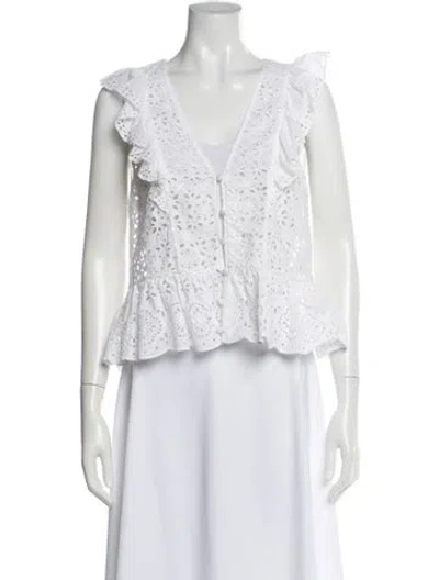 Pre-owned Veronica Beard Lace Pattern V-neck Blouse In White