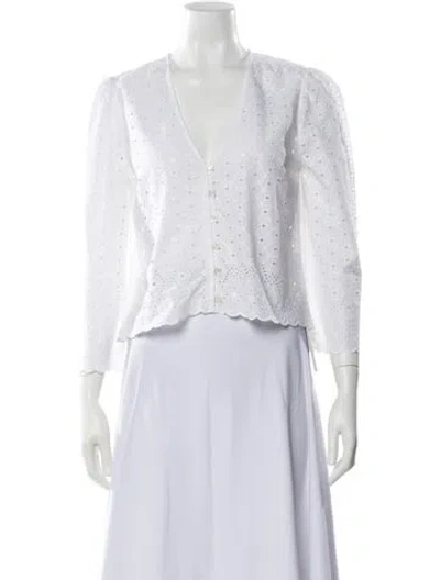Pre-owned Veronica Beard Lace Pattern V-neck Blouse In White