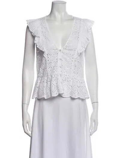Pre-owned Veronica Beard Lace Pattern V-neck Crop Top In White
