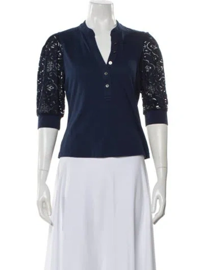 Pre-owned Veronica Beard Lace Pattern V-neck Top In Multi