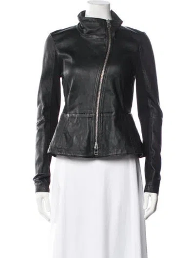 Pre-owned Veronica Beard Lamb Leather Biker Jacket In Black