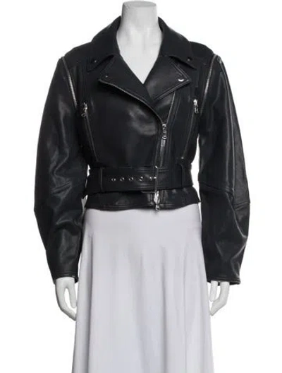 Pre-owned Veronica Beard Lamb Leather Biker Jacket In Blue