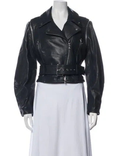Pre-owned Veronica Beard Lamb Leather Biker Jacket In Blue