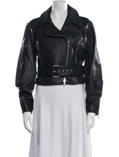 Pre-owned Veronica Beard Lamb Leather Biker Jacket In Blue