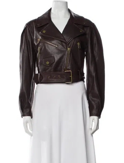 Pre-owned Veronica Beard Lamb Leather Biker Jacket In Brown