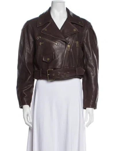 Pre-owned Veronica Beard Lamb Leather Biker Jacket In Brown