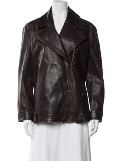 Pre-owned Veronica Beard Lamb Leather Biker Jacket In Brown