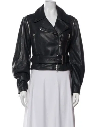 Pre-owned Veronica Beard Lamb Leather Biker Jacket W/ Tags In Blue