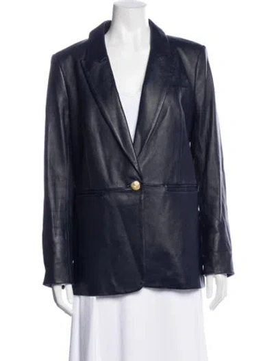 Pre-owned Veronica Beard Lamb Leather Blazer In Blue