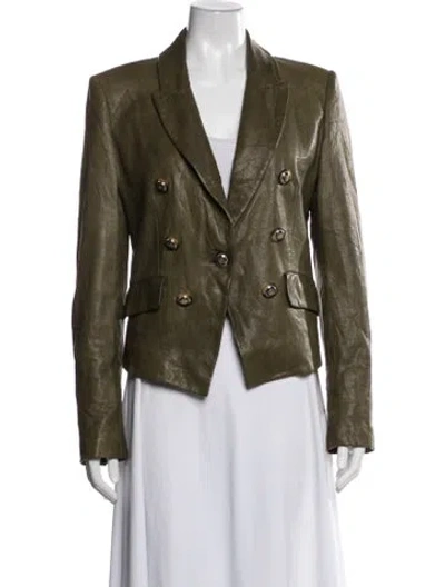 Pre-owned Veronica Beard Lamb Leather Blazer In Green/grey