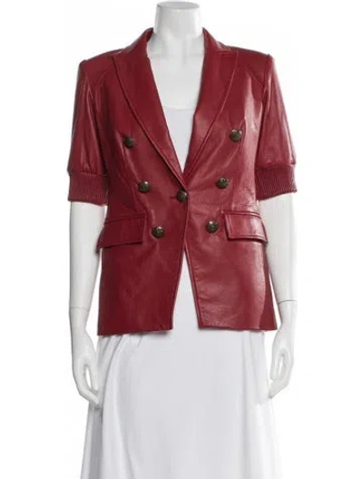 Pre-owned Veronica Beard Lamb Leather Blazer In Red