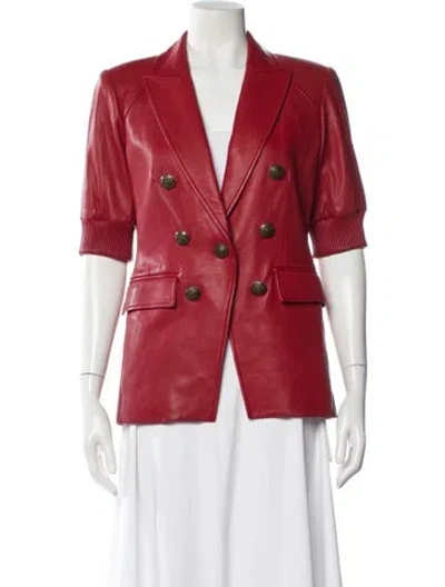 Pre-owned Veronica Beard Lamb Leather Blazer In Red