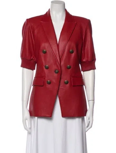 Pre-owned Veronica Beard Lamb Leather Blazer In Red