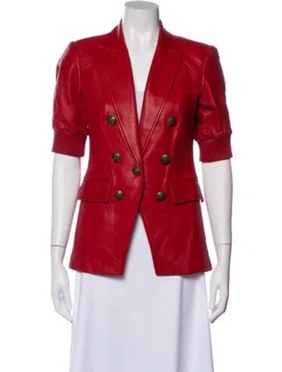 Pre-owned Veronica Beard Lamb Leather Blazer In Red