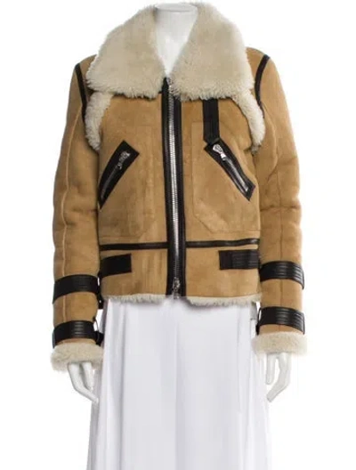 Pre-owned Veronica Beard Lamb Leather Fur Jacket In Brown