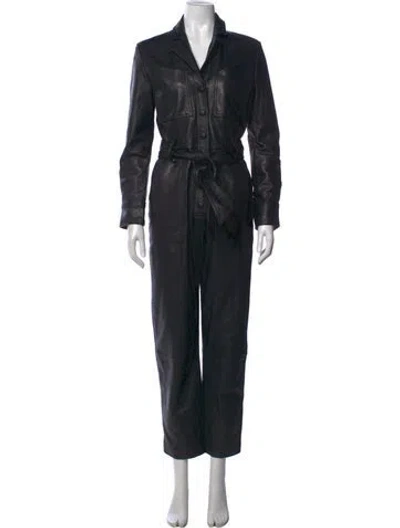 Pre-owned Veronica Beard Lamb Leather Jumpsuit In Black