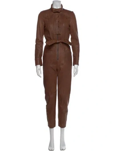 Pre-owned Veronica Beard Lamb Leather Jumpsuit In Brown