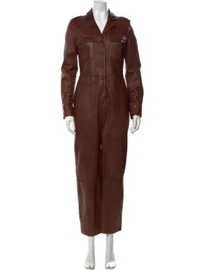 Pre-owned Veronica Beard Lamb Leather Jumpsuit In Brown