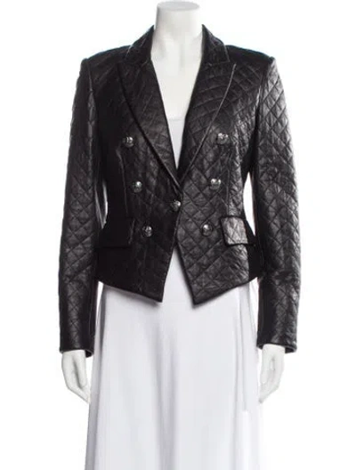 Pre-owned Veronica Beard Lamb Leather Printed Blazer In Black