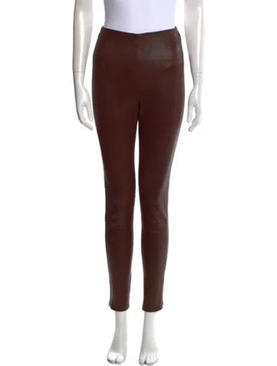 Pre-owned Veronica Beard Lamb Leather Skinny Leg Pants In Brown