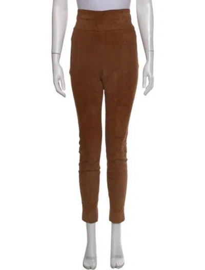 Pre-owned Veronica Beard Lamb Leather Skinny Leg Pants In Brown