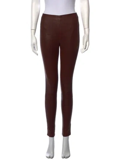 Pre-owned Veronica Beard Lamb Leather Skinny Leg Pants In Brown