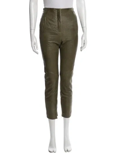 Pre-owned Veronica Beard Lamb Leather Skinny Leg Pants In Green