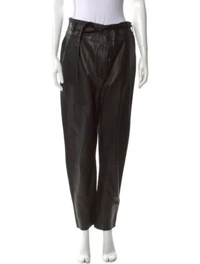 Pre-owned Veronica Beard Lamb Leather Straight Leg Pants In Black