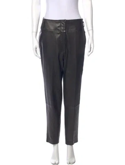 Pre-owned Veronica Beard Lamb Leather Straight Leg Pants In Black