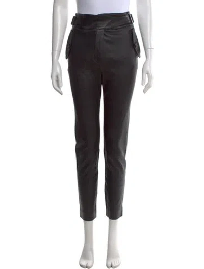 Pre-owned Veronica Beard Lamb Leather Straight Leg Pants In Black