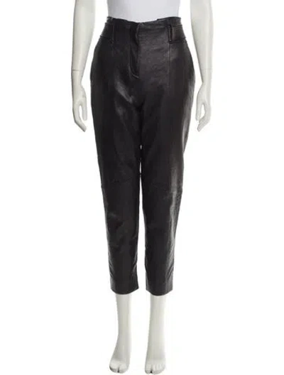 Pre-owned Veronica Beard Lamb Leather Straight Leg Pants In Black