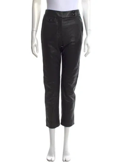 Pre-owned Veronica Beard Lamb Leather Straight Leg Pants In Black