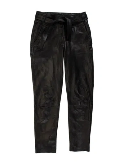Pre-owned Veronica Beard Lamb Leather Straight Leg Pants In Black