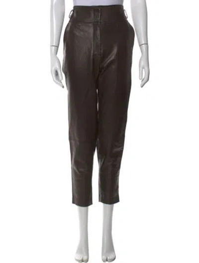 Pre-owned Veronica Beard Lamb Leather Straight Leg Pants In Brown