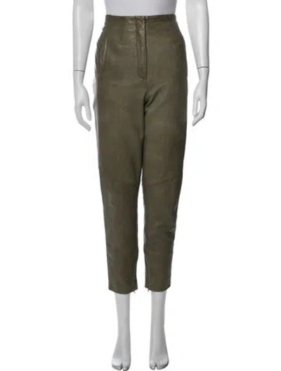 Pre-owned Veronica Beard Lamb Leather Straight Leg Pants In Green