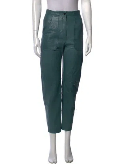Pre-owned Veronica Beard Lamb Leather Straight Leg Pants In Green