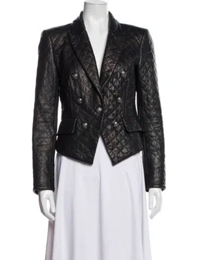 Pre-owned Veronica Beard Lamb Leather Tweed Pattern Blazer In Black