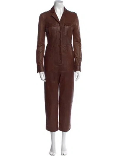 Pre-owned Veronica Beard Lamb Leather V-neck Jumpsuit In Brown