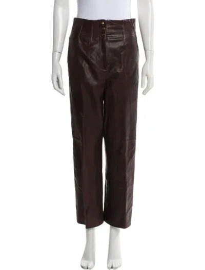 Pre-owned Veronica Beard Lamb Leather Wide Leg Pants In Brown